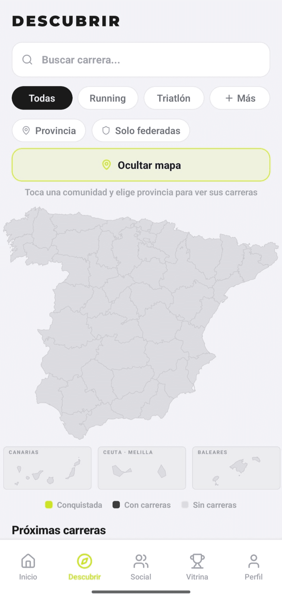 La app de Striden: el mapa con todas las carreras de España